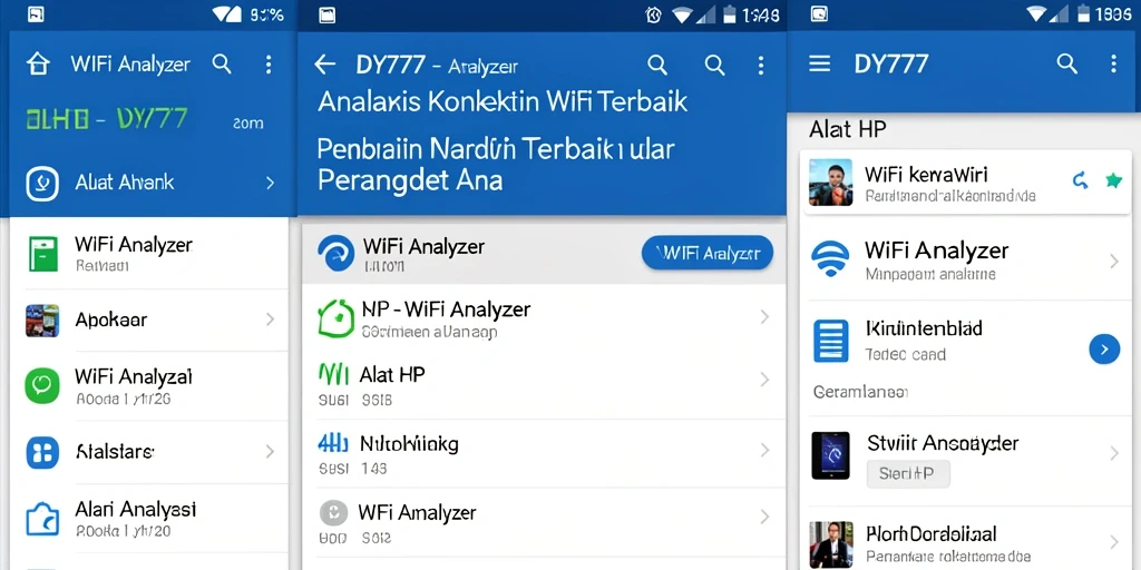 Screenshot DY777 menunjukkan antarmuka WiFi Analyzer yang informatif dan user-friendly.