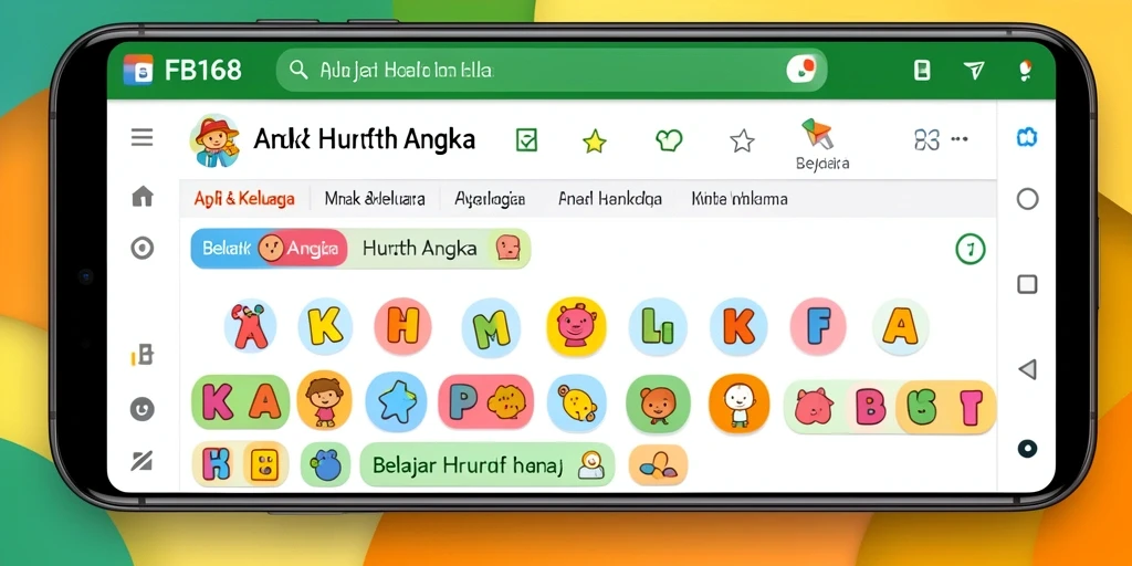 Tampilan antarmuka FB168 dengan fitur belajar huruf dan angka.