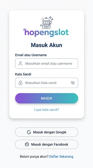 Tampilan halaman login hopengslot